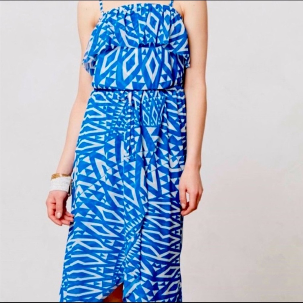 Anthropologie Blue High Low Strapless Dress Size M